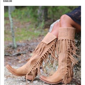 Liberty black tall fringed zipper boot America tan